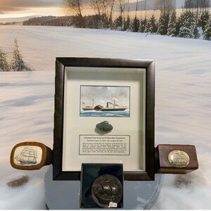 Rare SS Republic Shipwreck Relic 1865 Textile Shadow Box w COA Collectors Bundle
